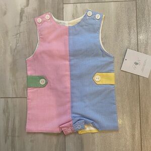 NWT Remember Nguyen Colorful Gingham Color-block Hayes Shortall Romper, boys 3M